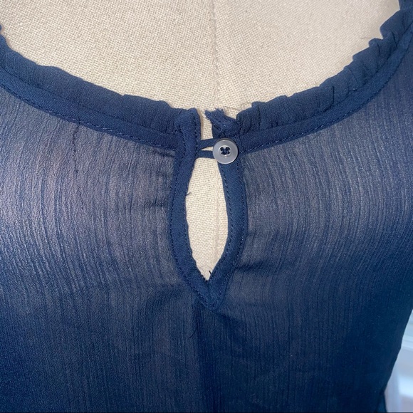 Abercrombie & Fitch | Sheer Peplum Tank Top Ruffle Eyelet Blouse Navy Blue - Picture 6 of 14